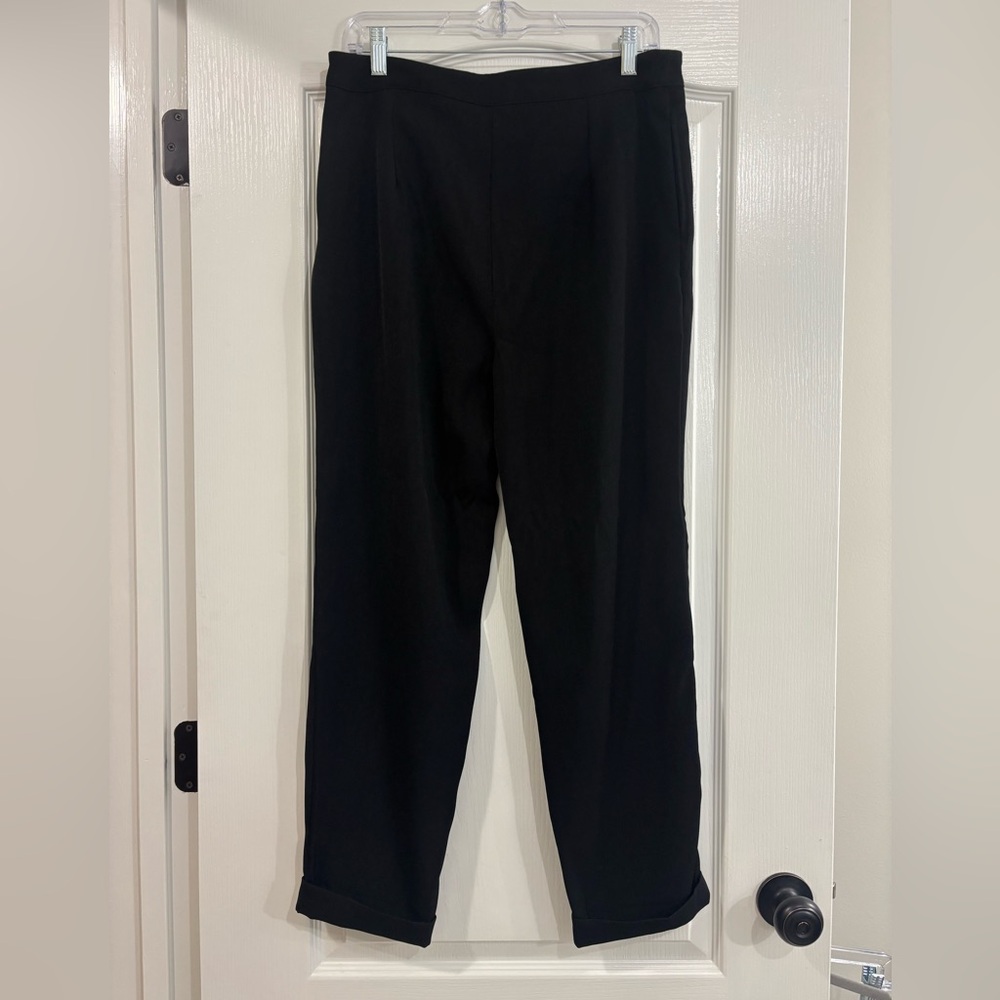 Black Cross Button Front Dress Pants with cuffs and pleats, Woman’s Large
